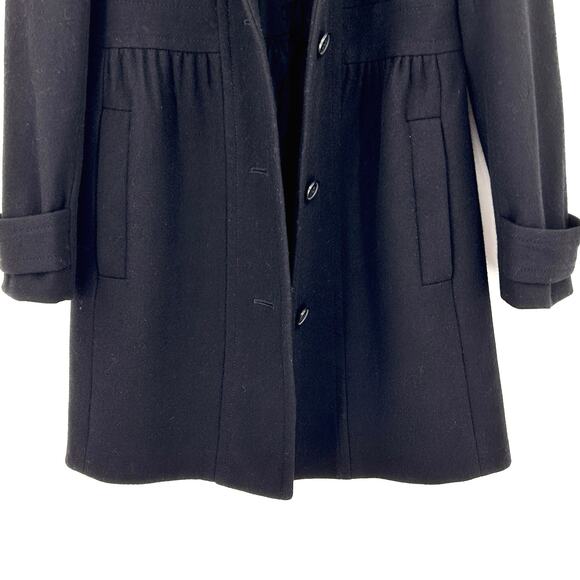 J Crew Black Wool Lady Day Coat Long Fit & Flare Pleated A-Line Topcoat Size 8 M - Picture 5 of 9